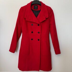 Zara Red Double-Breasted Wool Pea Coat